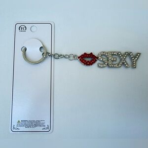 Rhinestone 'SEXY' Keychain with Red Lip Charm